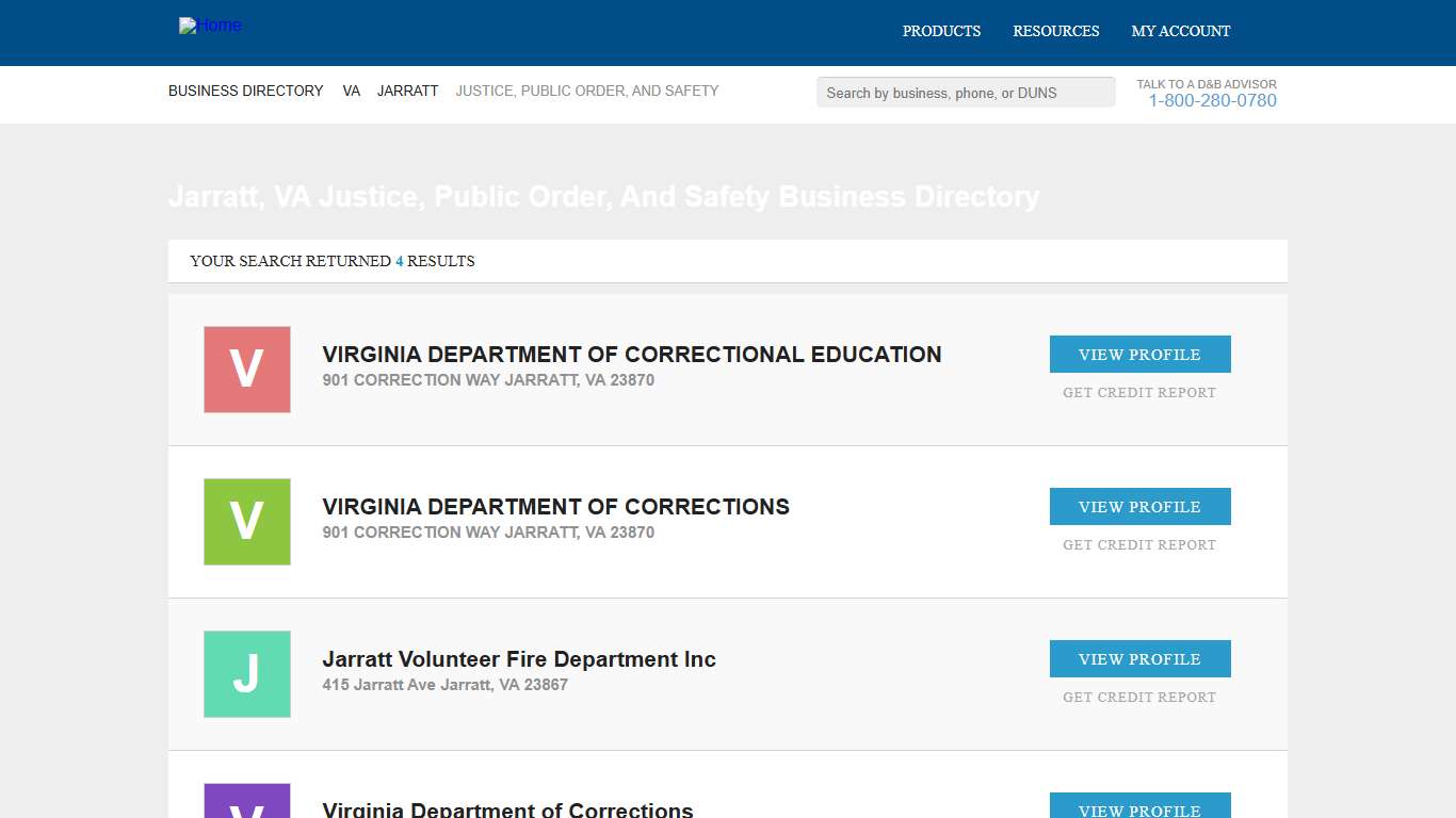 Jarratt, Virginia Business Data - Justice, Public Order, and Safety - Page 1